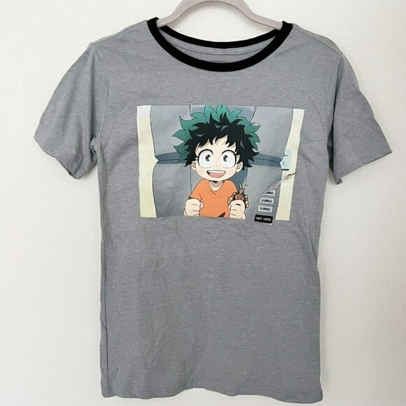 HOT Topic MY HERO ACADEMIA DEKU Graphic Tee T-Shirt XSMALL Gray NEW funmation - Picture 1 of 6